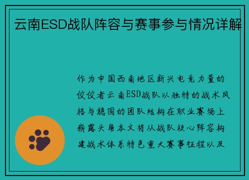 云南ESD战队阵容与赛事参与情况详解